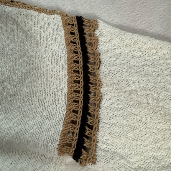 hem & thread White and Tan Light Weight Cotton Spring Summer Hoodie Sweater in L - Picture 6 of 7